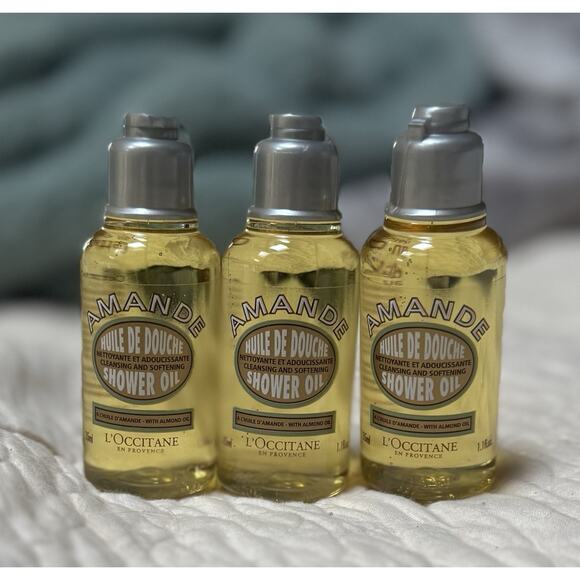 L'Occitane Amande Almond Shower Oil Body Wash Travel Size 1.1 fl oz. Lot Of 3 - Picture 1 of 2